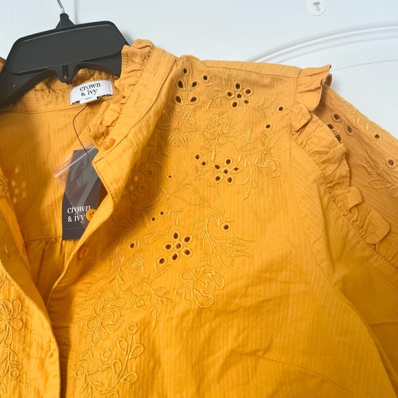 Crown & ivy | nwt yellow button down blouse - M - Picture 2 of 8